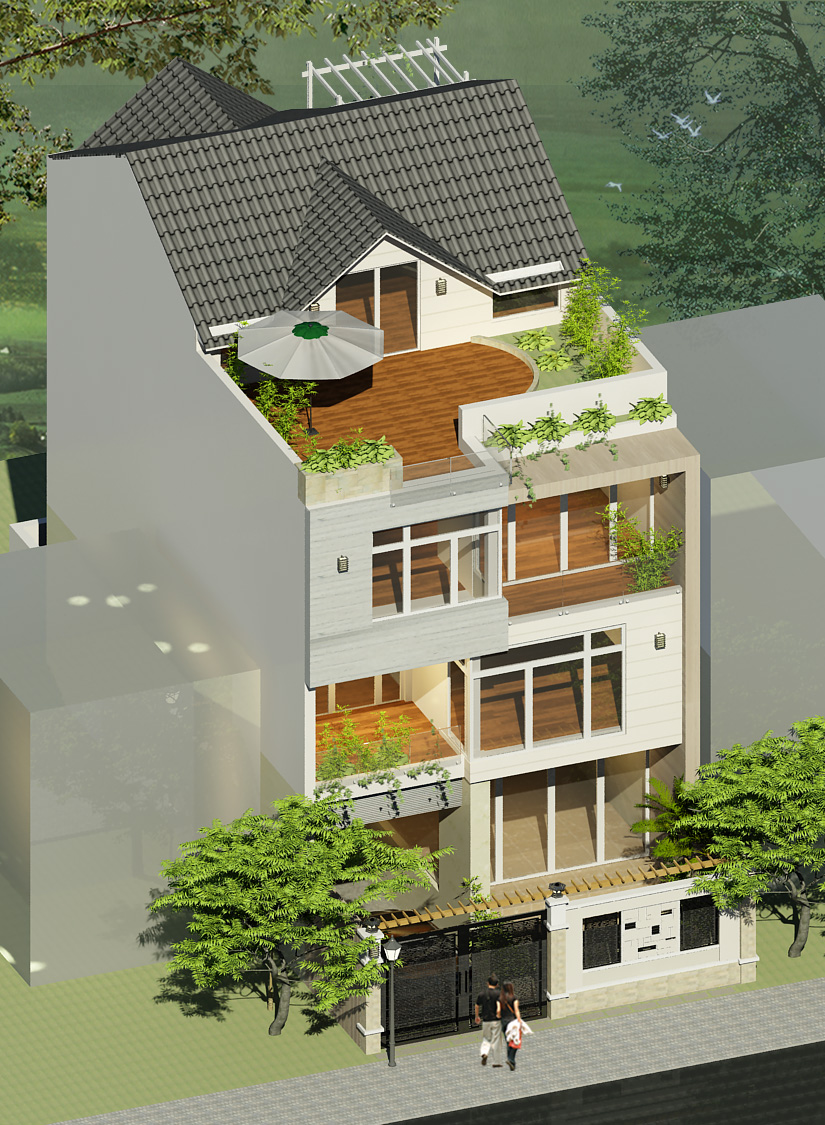 Bản vẽ thiết kế Mẫu nhà phố đẹp 3 tầng 8x18 (kết cấu, điện nước, kiến trúc)